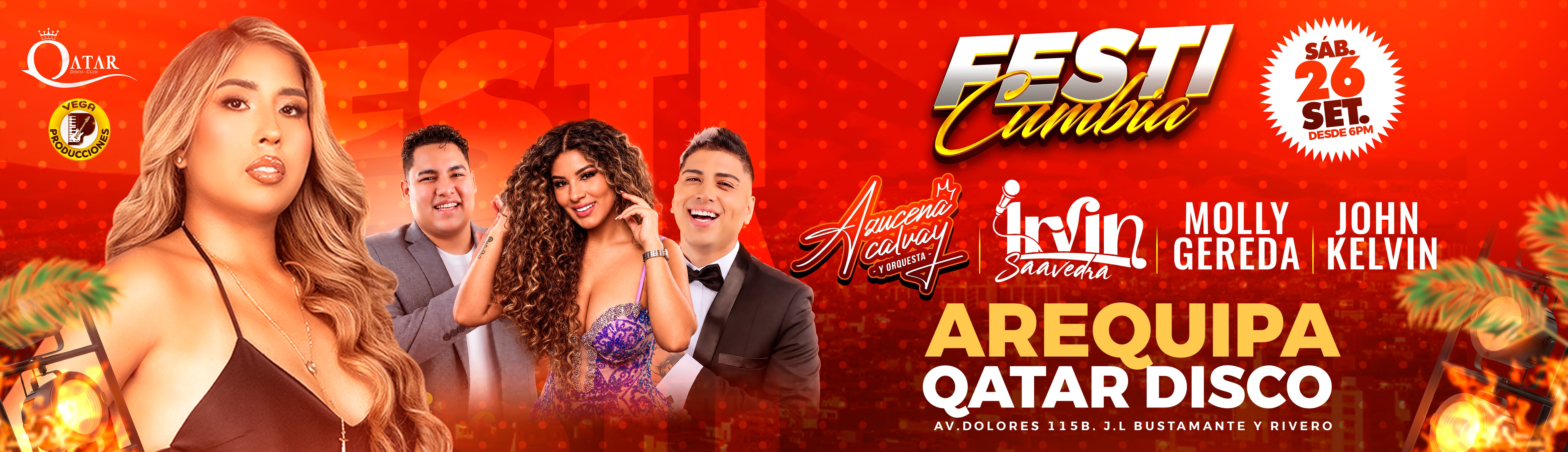Festi Cumbia con Azucena Calvay, Doble Oficial de Pamela Franco, Molly Gereda y más en Qatar Disco Club en Arequipa - entradas en Altoketicket
